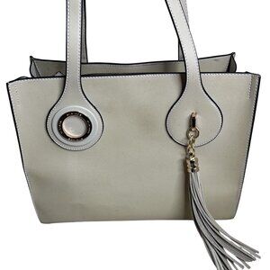 Miriade Cream Leather Tote Bag With Tassel Detail & Gold Hardware